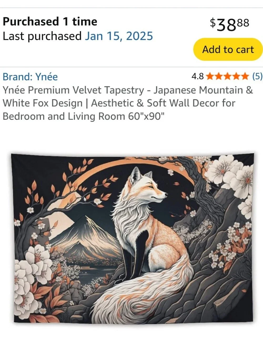 Floral Fox Print Tapestry Navy and Orange